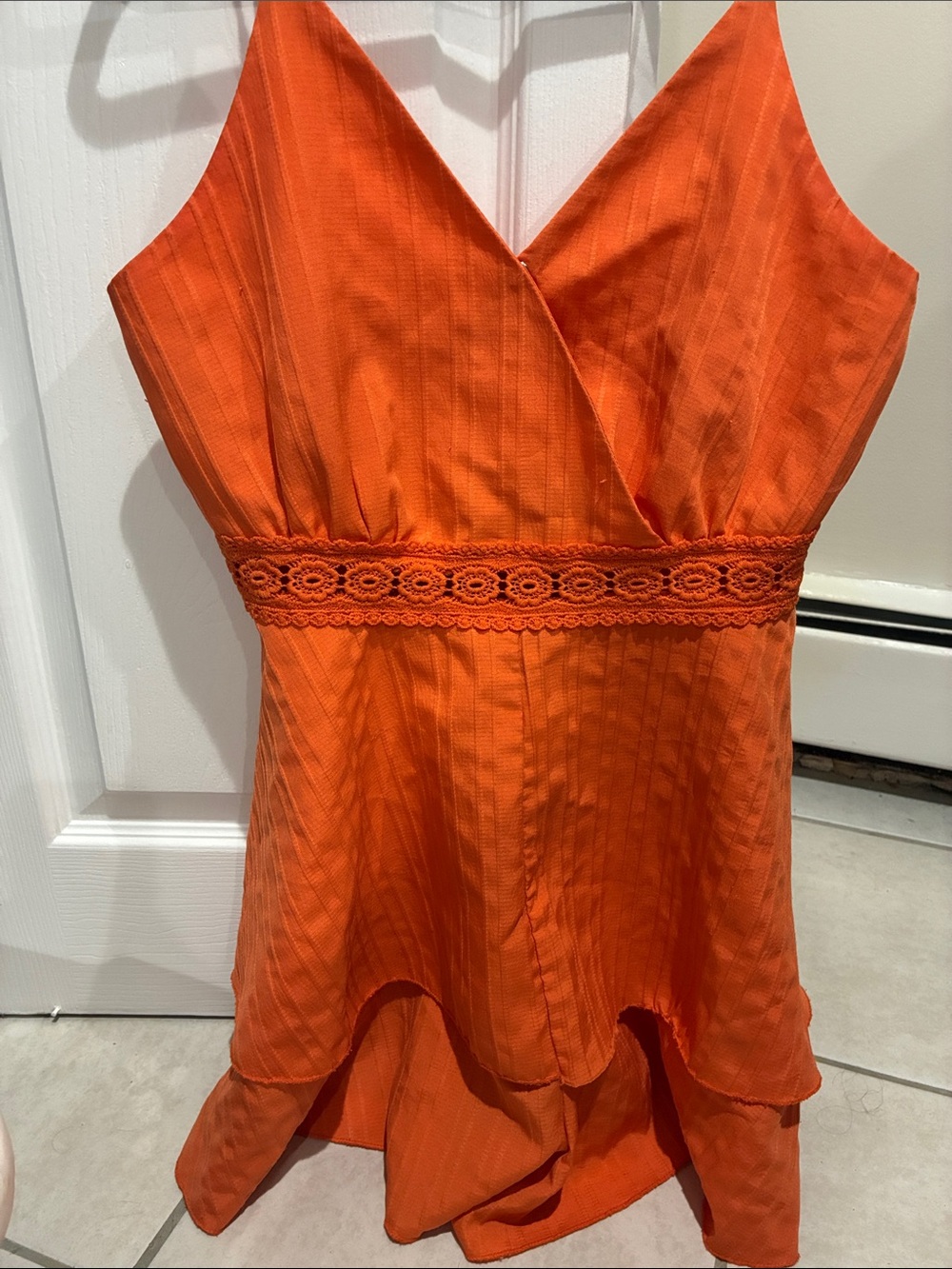 SHEIN Bright Orange Lace-Waist High-Low romper
